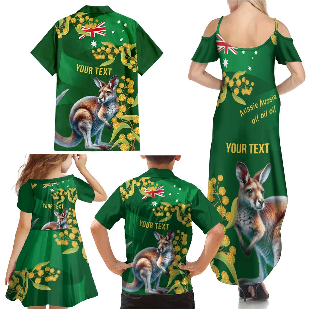 Green Kangaroo and Golden Wattle Personalised Family Matching Summer Maxi Dress and Hawaiian Shirt Happy Australia Day 6 January