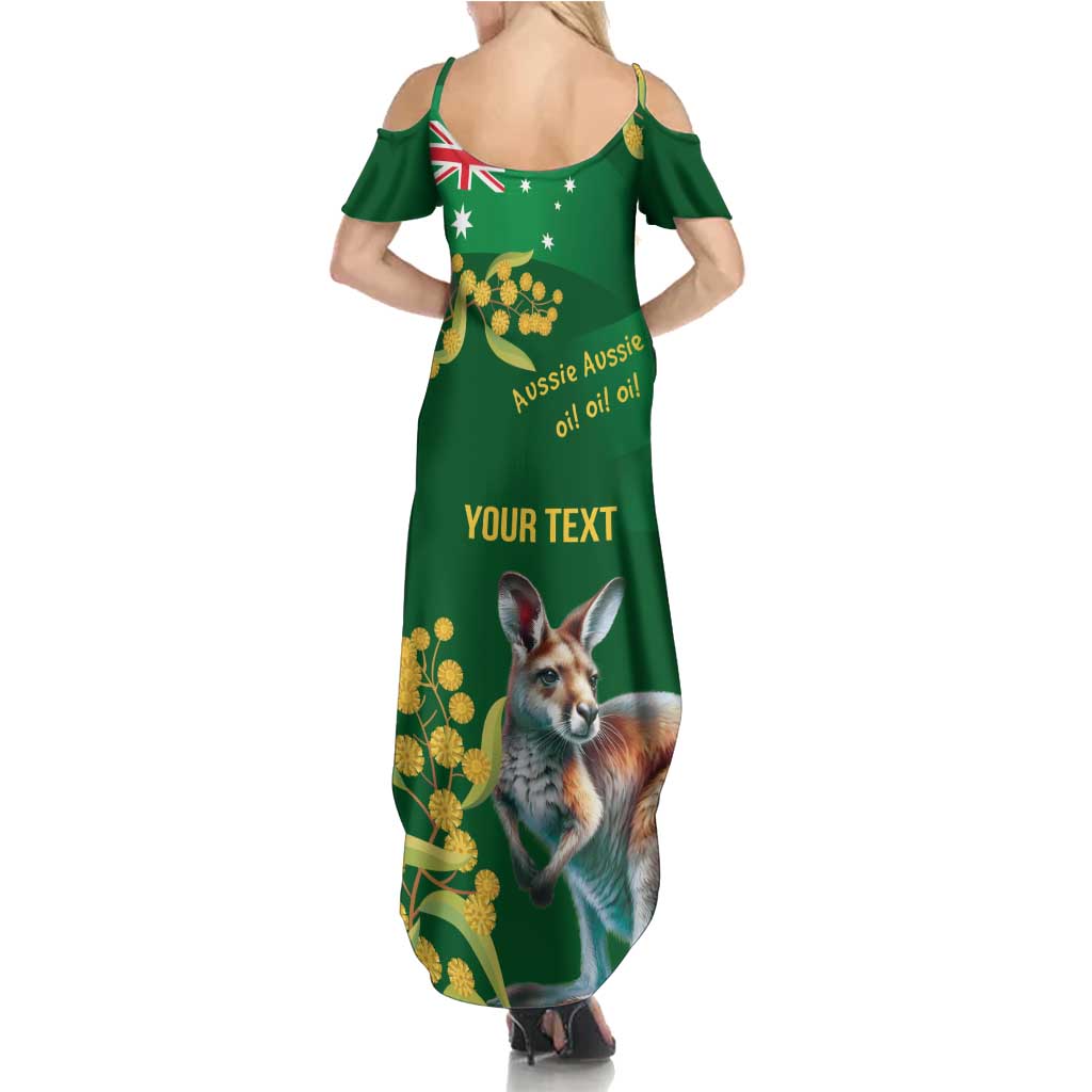 Green Kangaroo and Golden Wattle Personalised Family Matching Summer Maxi Dress and Hawaiian Shirt Happy Australia Day 6 January