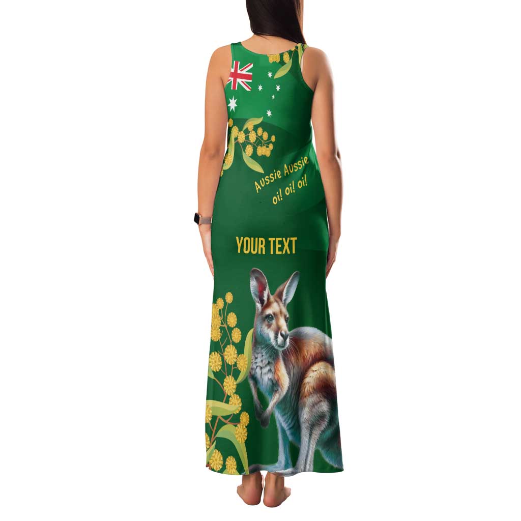 Green Kangaroo and Golden Wattle Personalised Family Matching Tank Maxi Dress and Hawaiian Shirt Happy Australia Day 6 January