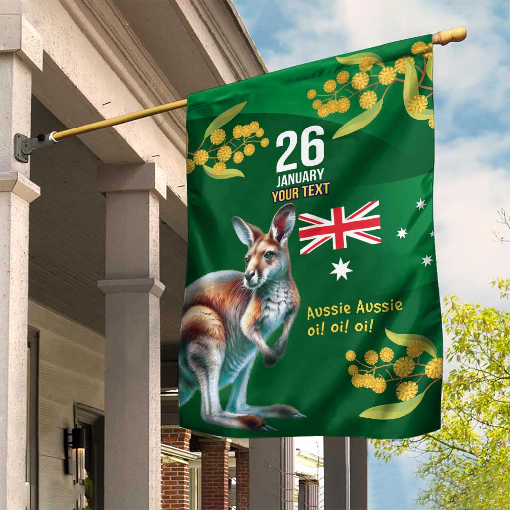 Green Kangaroo and Golden Wattle Personalised Garden Flag Happy Australia Day 6 January - Vibe Hoodie Shop