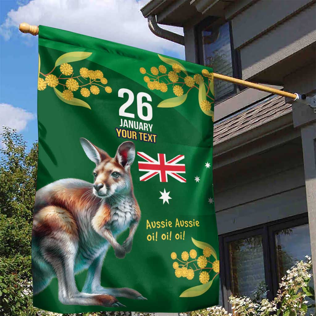 Green Kangaroo and Golden Wattle Personalised Garden Flag Happy Australia Day 6 January - Vibe Hoodie Shop