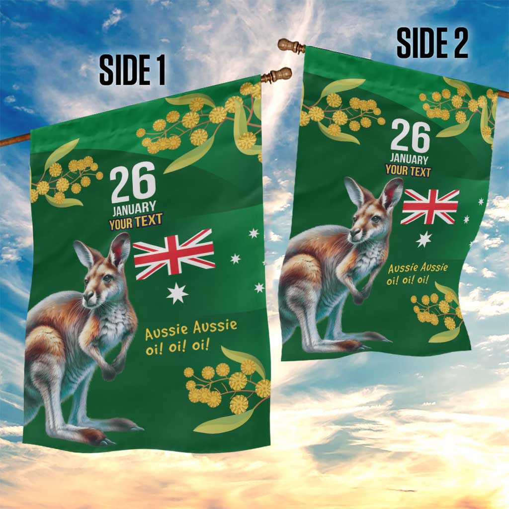 Green Kangaroo and Golden Wattle Personalised Garden Flag Happy Australia Day 6 January - Vibe Hoodie Shop