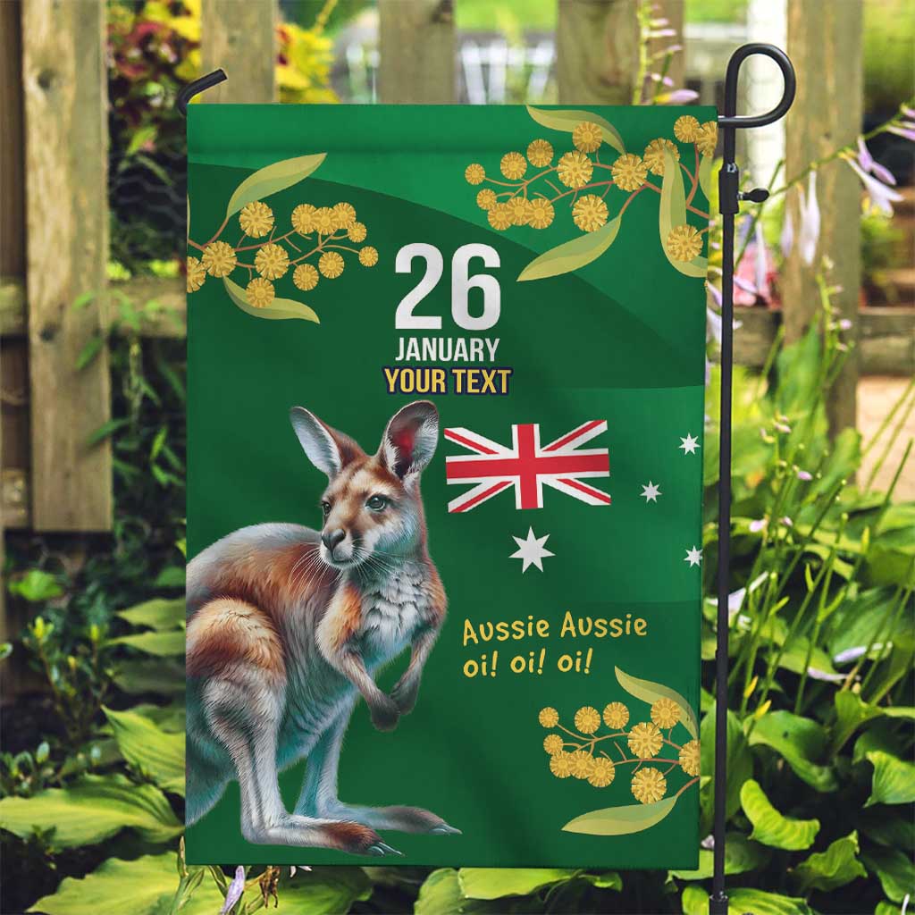 Green Kangaroo and Golden Wattle Personalised Garden Flag Happy Australia Day 6 January - Vibe Hoodie Shop