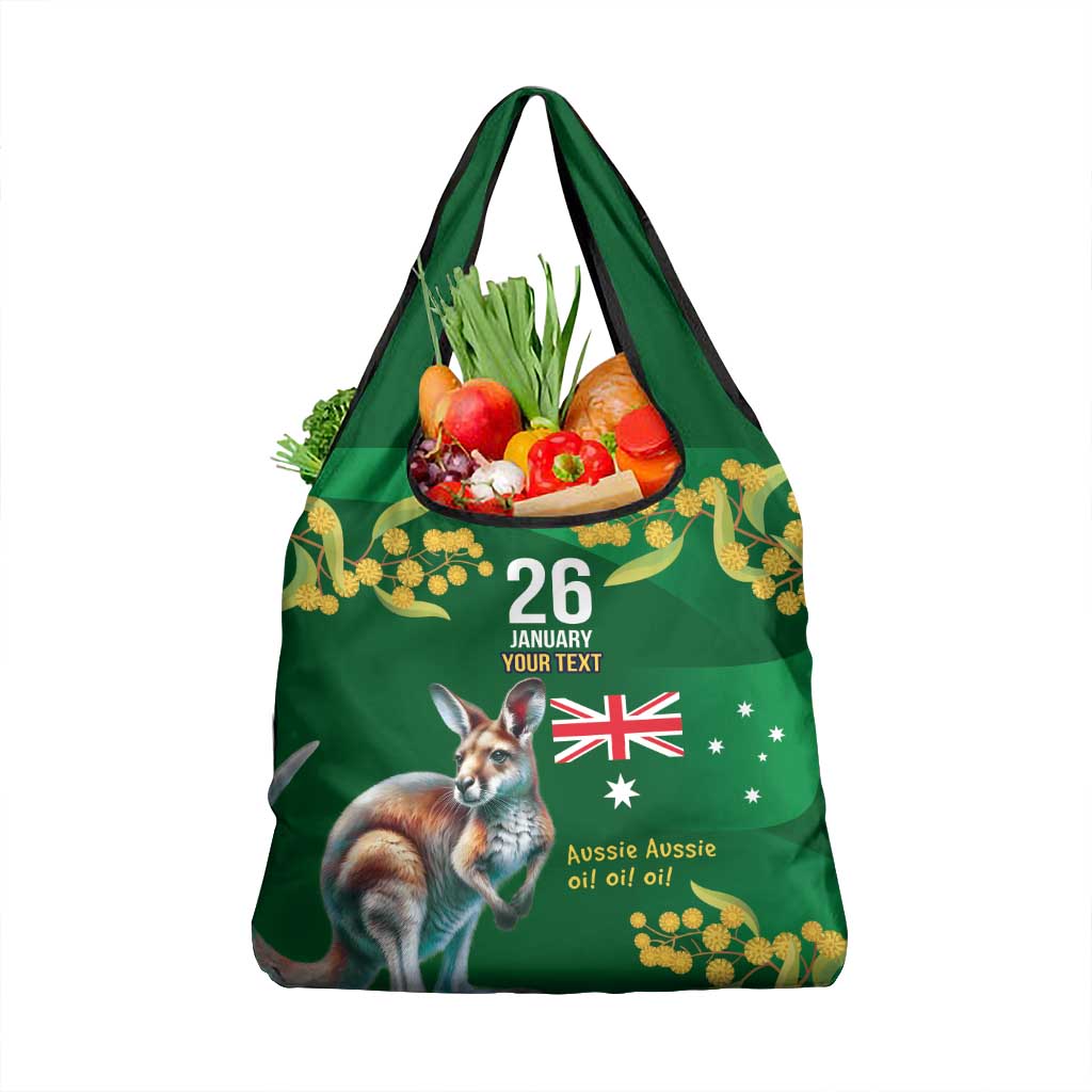 Green Kangaroo and Golden Wattle Personalised Grocery Bag Happy Australia Day 6 January