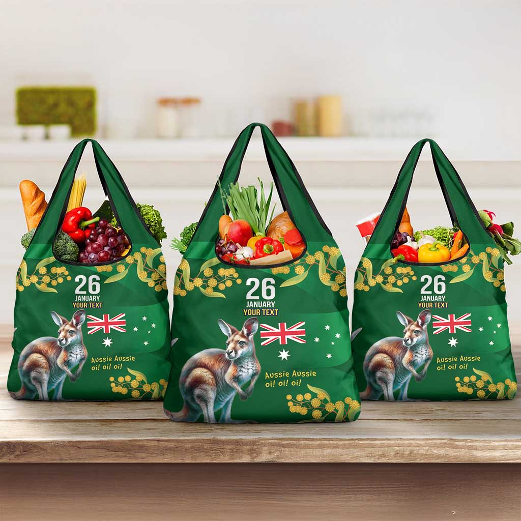 Green Kangaroo and Golden Wattle Personalised Grocery Bag Happy Australia Day 6 January