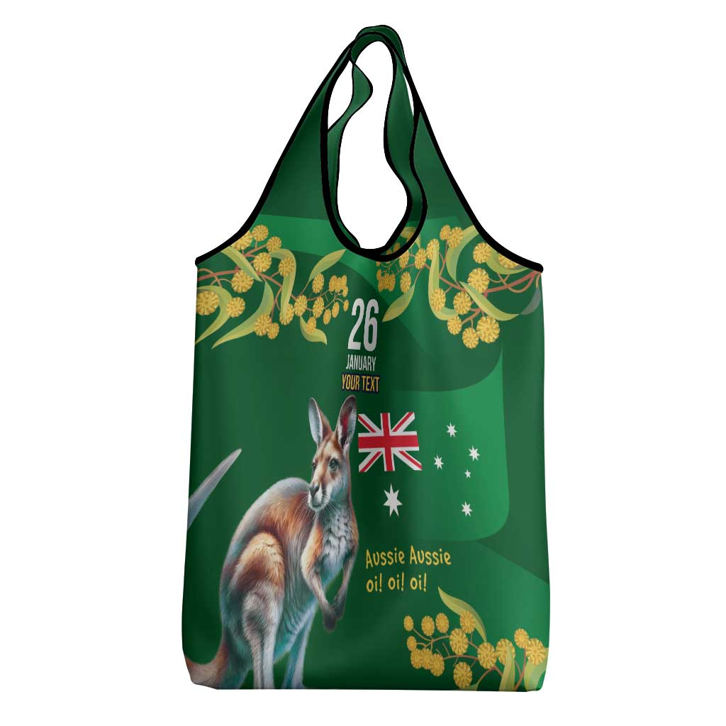 Green Kangaroo and Golden Wattle Personalised Grocery Bag Happy Australia Day 6 January