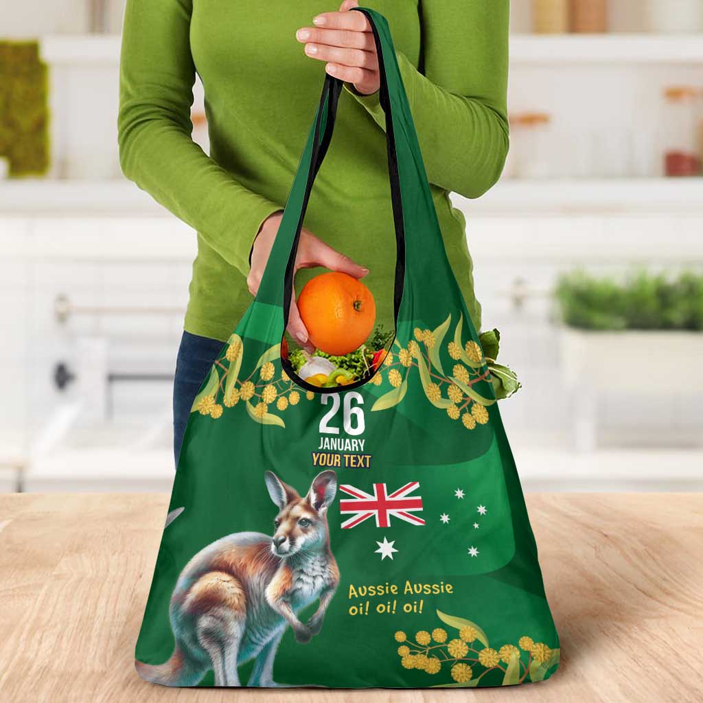 Green Kangaroo and Golden Wattle Personalised Grocery Bag Happy Australia Day 6 January