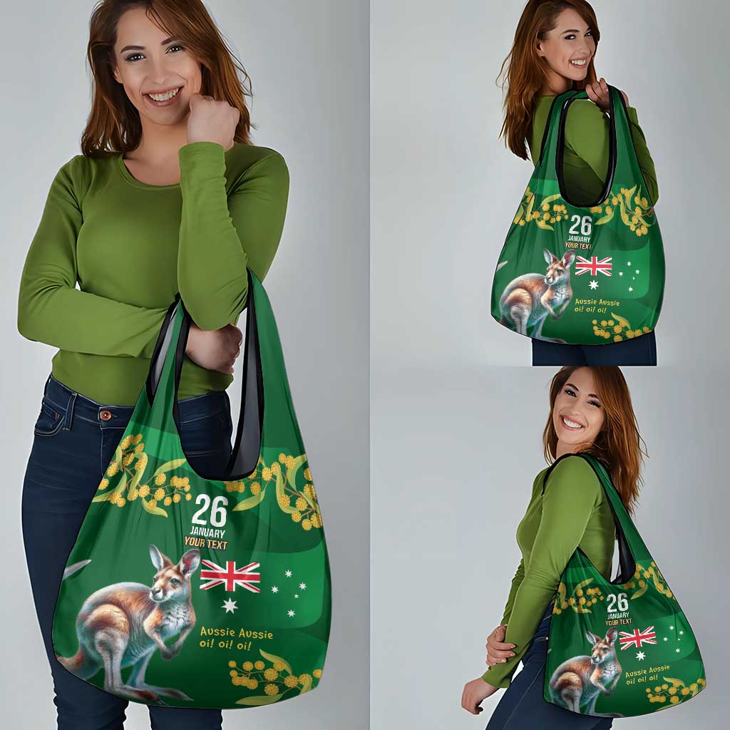 Green Kangaroo and Golden Wattle Personalised Grocery Bag Happy Australia Day 6 January