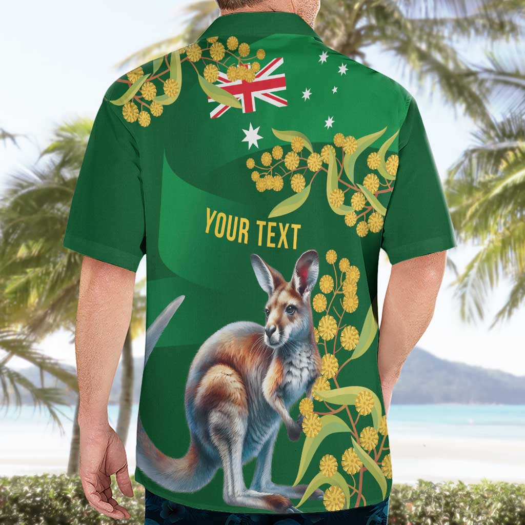 Green Kangaroo and Golden Wattle Personalised Hawaiian Shirt Happy Australia Day 6 January - Vibe Hoodie Shop