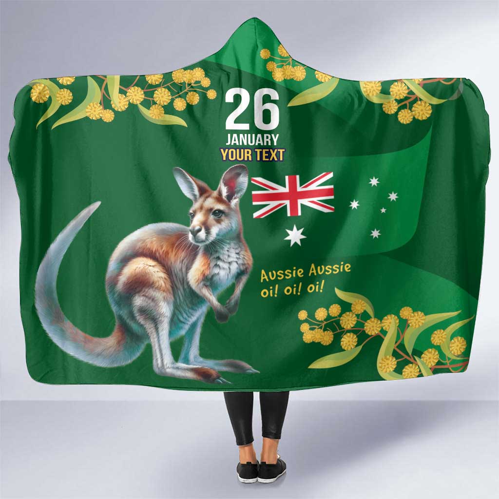 Green Kangaroo and Golden Wattle Personalised Hooded Blanket Happy Australia Day 6 January