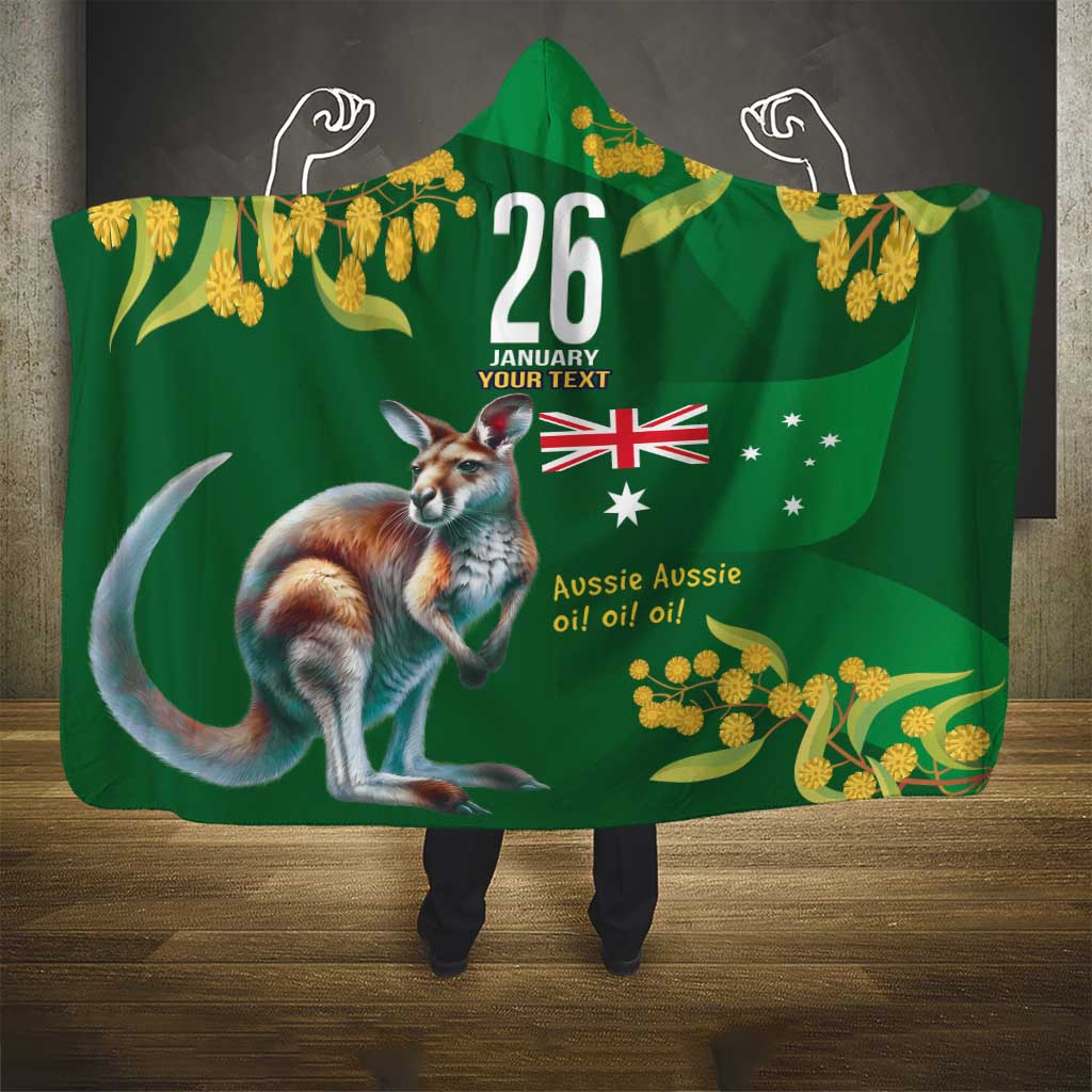 Green Kangaroo and Golden Wattle Personalised Hooded Blanket Happy Australia Day 6 January