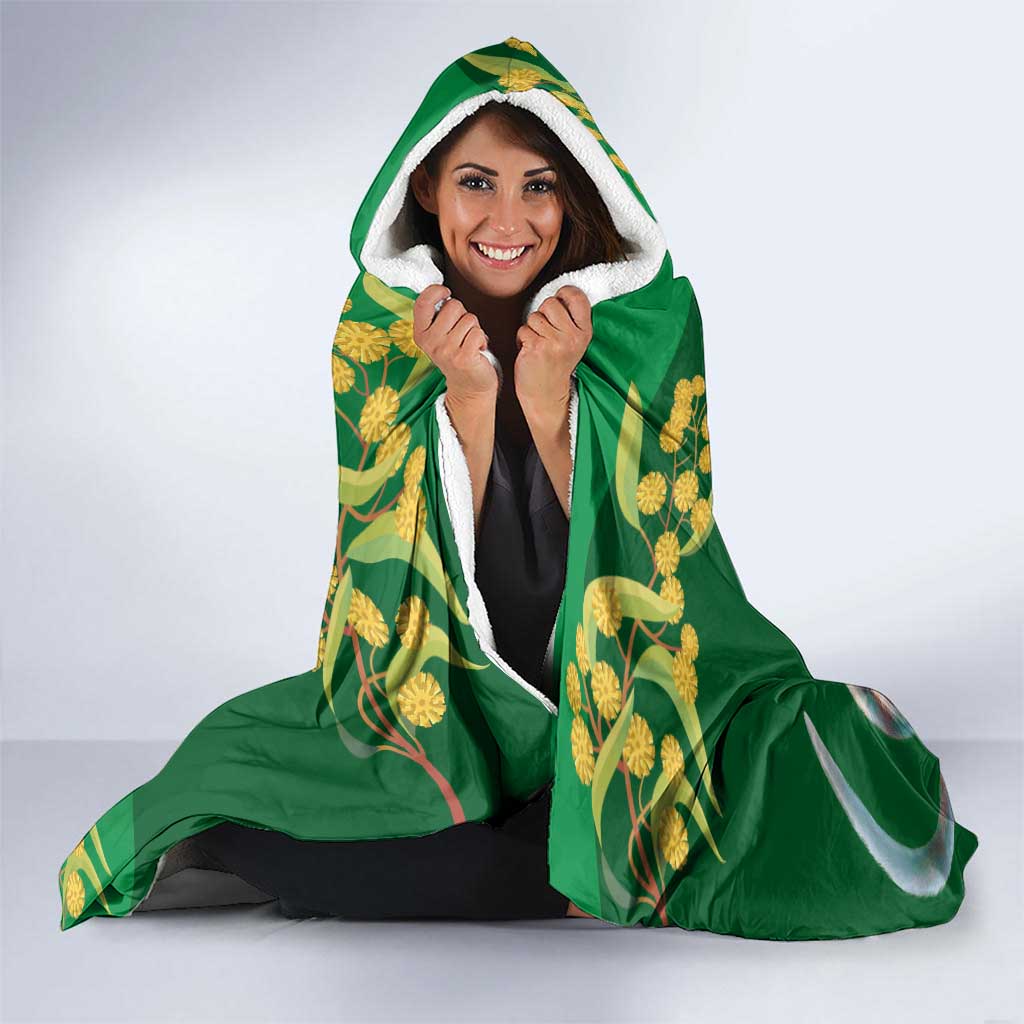 Green Kangaroo and Golden Wattle Personalised Hooded Blanket Happy Australia Day 6 January