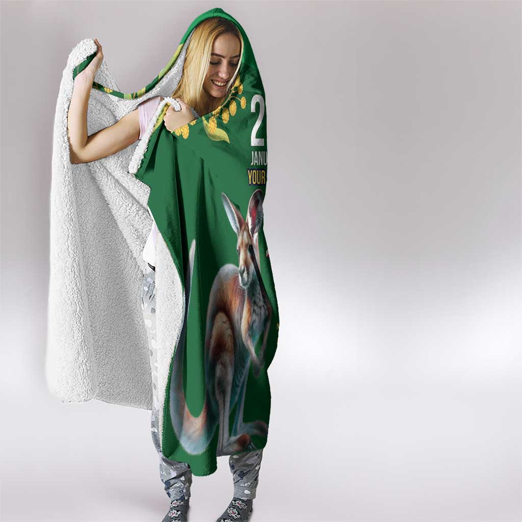 Green Kangaroo and Golden Wattle Personalised Hooded Blanket Happy Australia Day 6 January