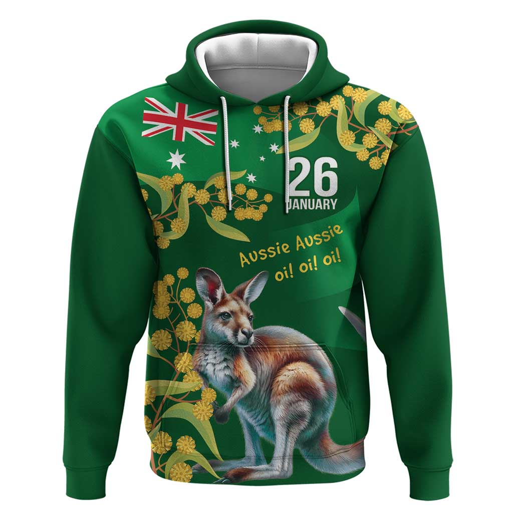 Green Kangaroo and Golden Wattle Personalised Hoodie Happy Australia Day 6 January LT9 - Vibe Hoodie Shop