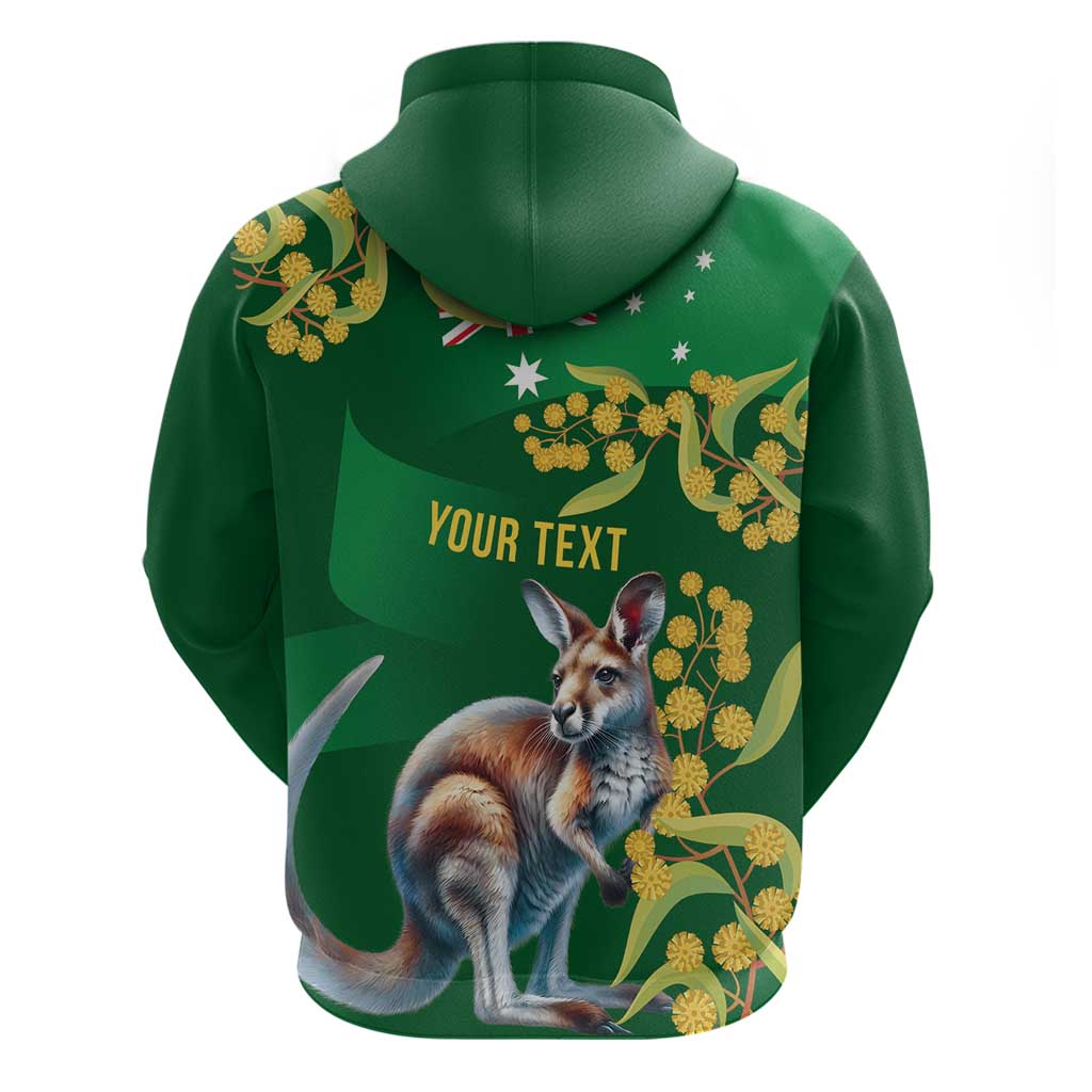 Green Kangaroo and Golden Wattle Personalised Hoodie Happy Australia Day 6 January LT9 - Vibe Hoodie Shop