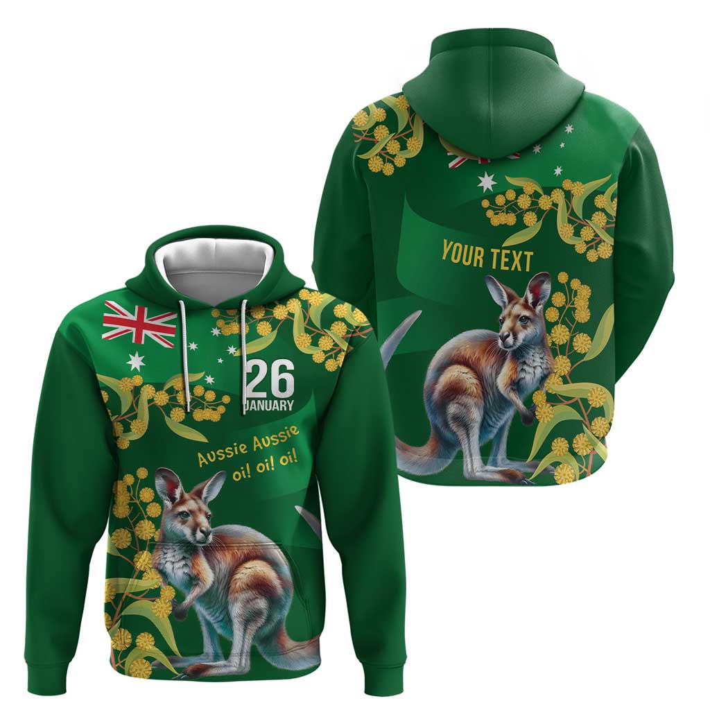 Green Kangaroo and Golden Wattle Personalised Hoodie Happy Australia Day 6 January LT9 - Vibe Hoodie Shop