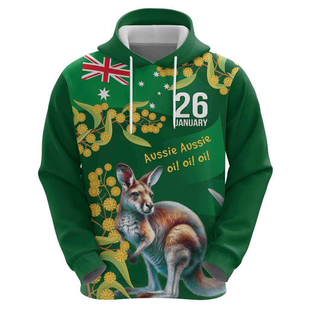 Green Kangaroo and Golden Wattle Personalised Hoodie Happy Australia Day 6 January LT9 - Vibe Hoodie Shop