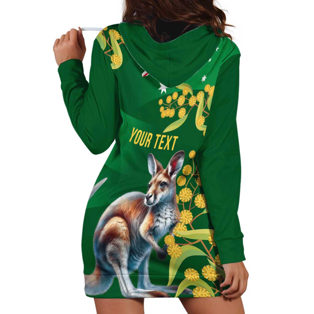 Green Kangaroo and Golden Wattle Personalised Hoodie Dress Happy Australia Day 6 January - Vibe Hoodie Shop