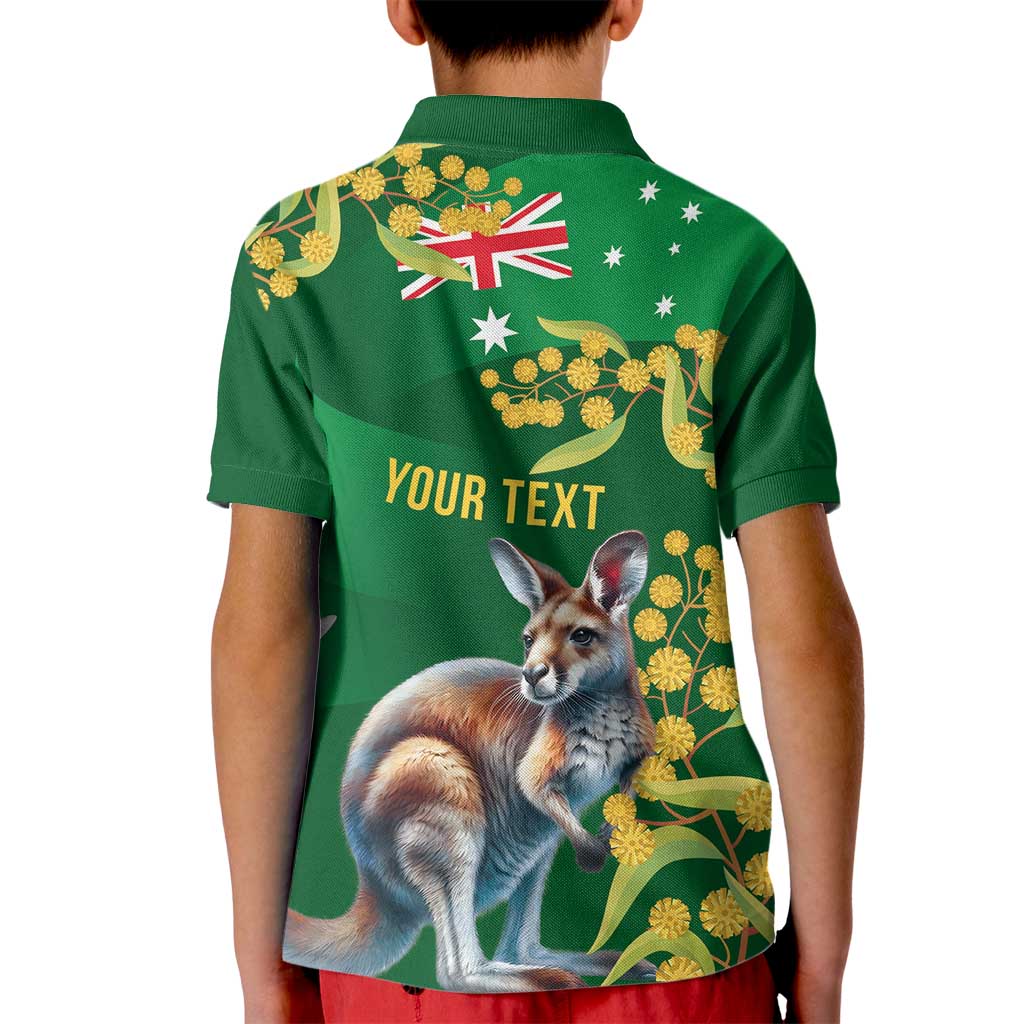 Green Kangaroo and Golden Wattle Personalised Kid Polo Shirt Happy Australia Day 6 January - Vibe Hoodie Shop