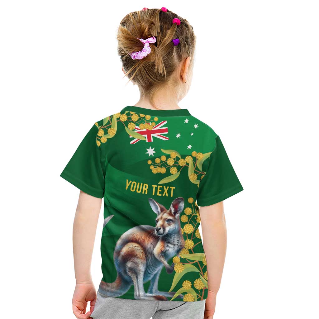 Green Kangaroo and Golden Wattle Personalised Kid T Shirt Happy Australia Day 6 January - Vibe Hoodie Shop