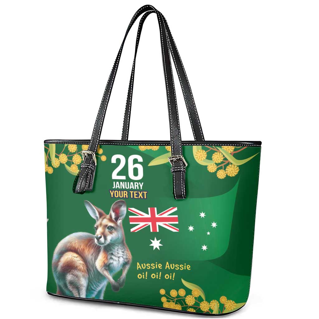 Green Kangaroo and Golden Wattle Personalised Leather Tote Bag Happy Australia Day 6 January