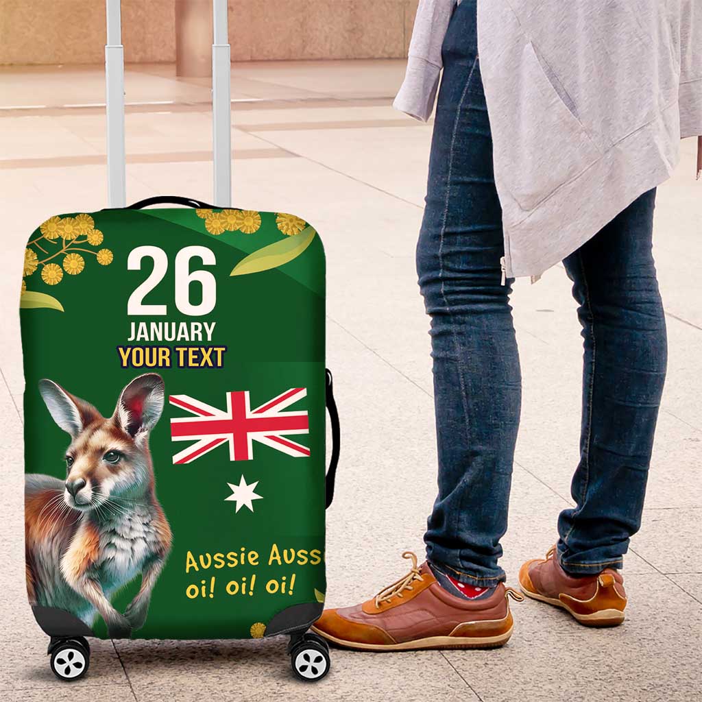 Green Kangaroo and Golden Wattle Personalised Luggage Cover Happy Australia Day 6 January - Vibe Hoodie Shop