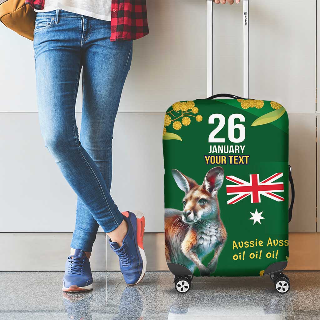 Green Kangaroo and Golden Wattle Personalised Luggage Cover Happy Australia Day 6 January - Vibe Hoodie Shop