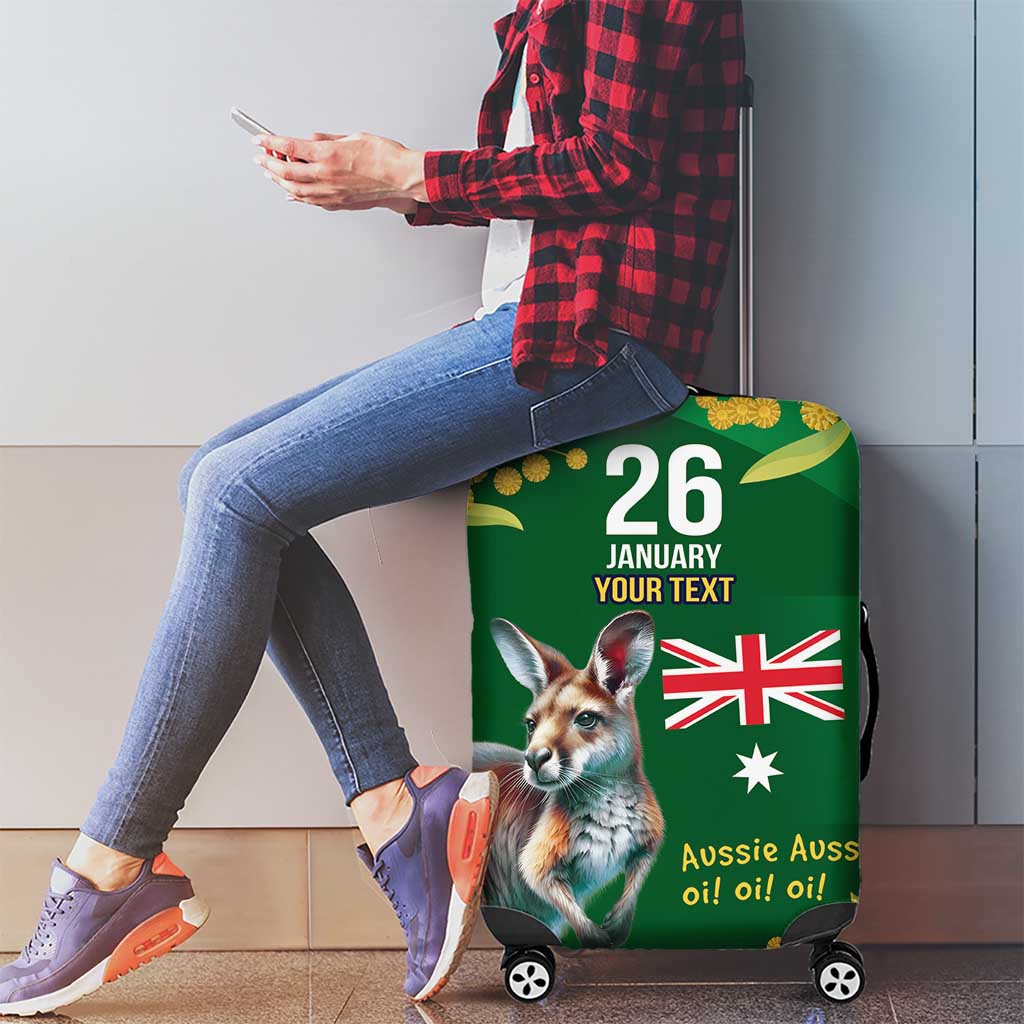 Green Kangaroo and Golden Wattle Personalised Luggage Cover Happy Australia Day 6 January - Vibe Hoodie Shop