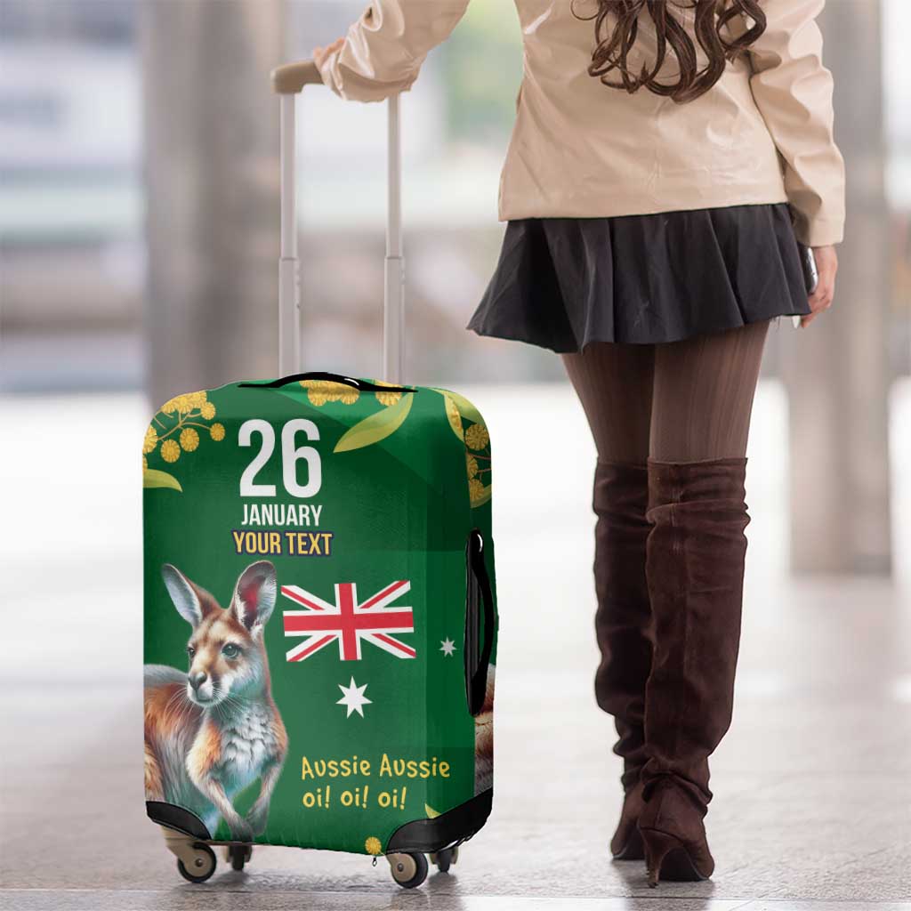 Green Kangaroo and Golden Wattle Personalised Luggage Cover Happy Australia Day 6 January - Vibe Hoodie Shop