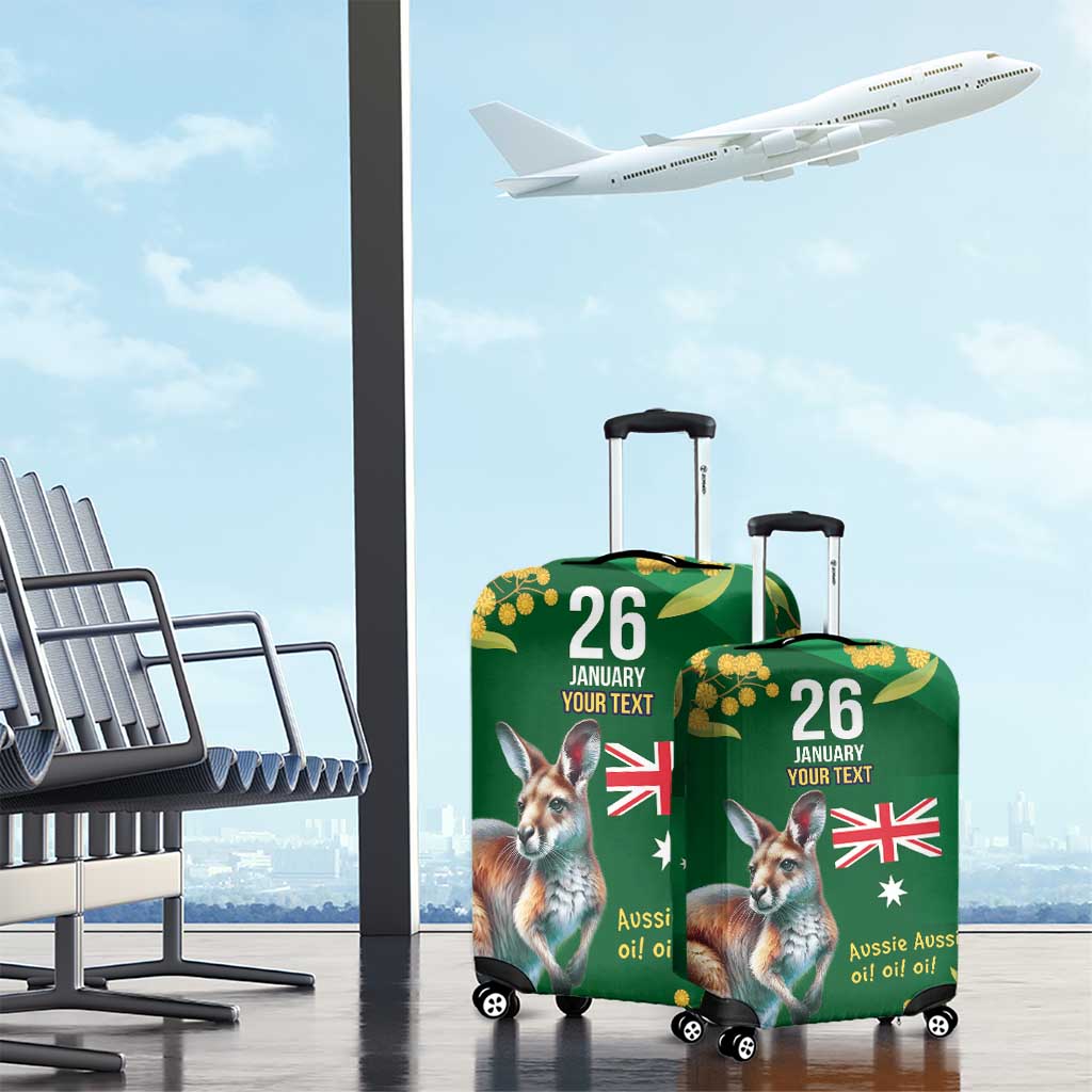 Green Kangaroo and Golden Wattle Personalised Luggage Cover Happy Australia Day 6 January - Vibe Hoodie Shop