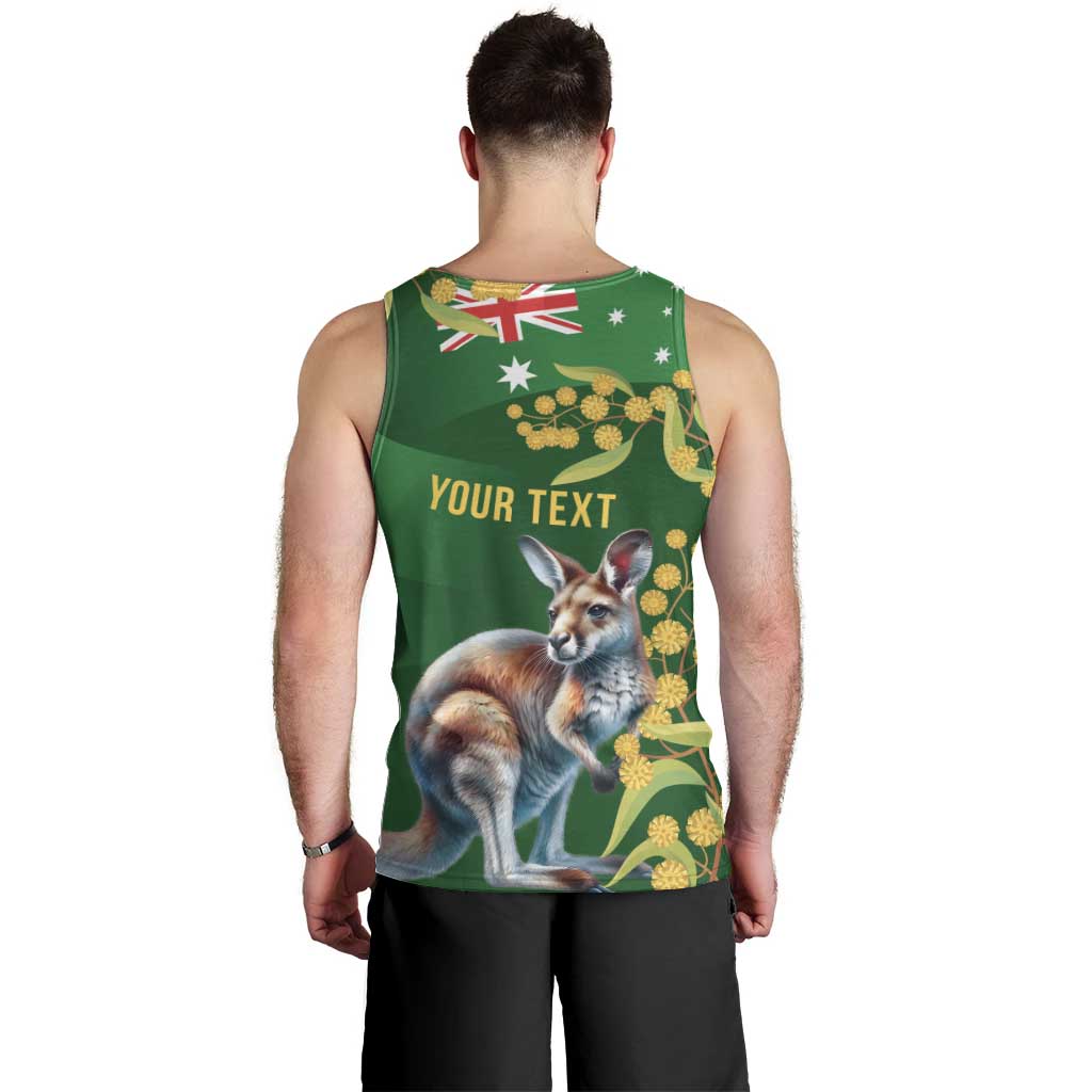 Green Kangaroo and Golden Wattle Personalised Men Tank Top Happy Australia Day 6 January - Vibe Hoodie Shop