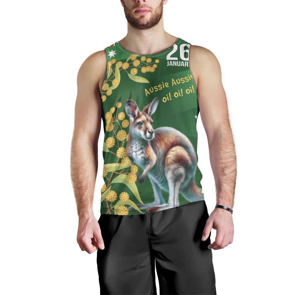 Green Kangaroo and Golden Wattle Personalised Men Tank Top Happy Australia Day 6 January - Vibe Hoodie Shop