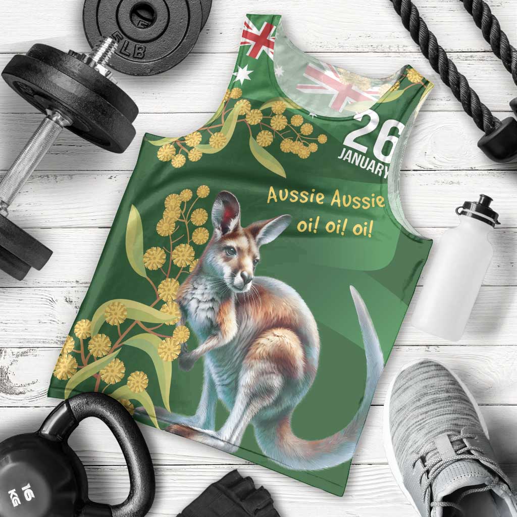 Green Kangaroo and Golden Wattle Personalised Men Tank Top Happy Australia Day 6 January - Vibe Hoodie Shop