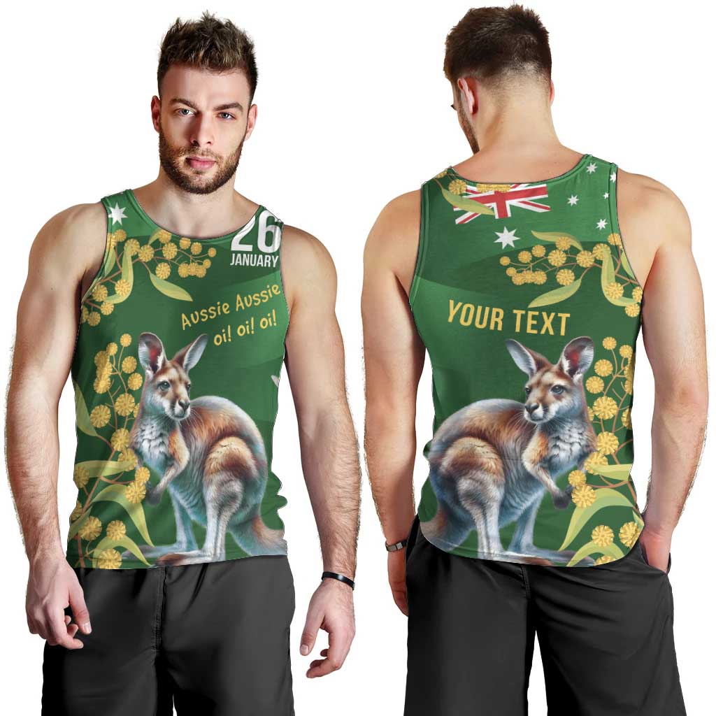 Green Kangaroo and Golden Wattle Personalised Men Tank Top Happy Australia Day 6 January - Vibe Hoodie Shop