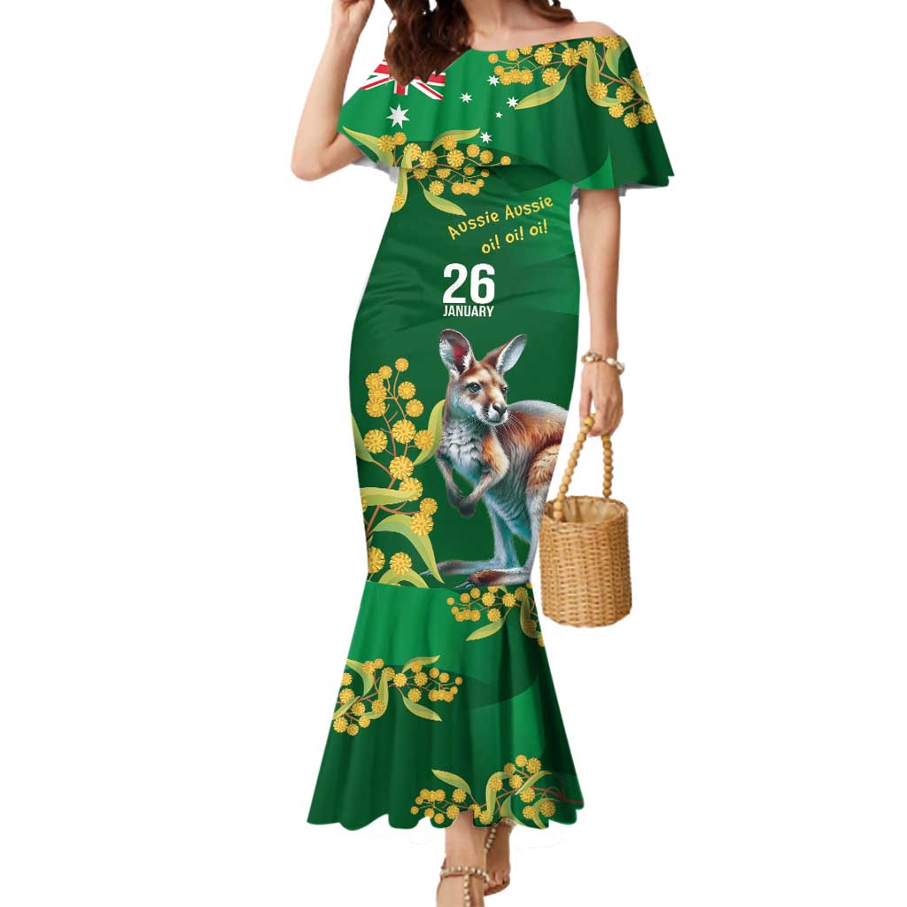 Green Kangaroo and Golden Wattle Personalised Mermaid Dress Happy Australia Day 6 January