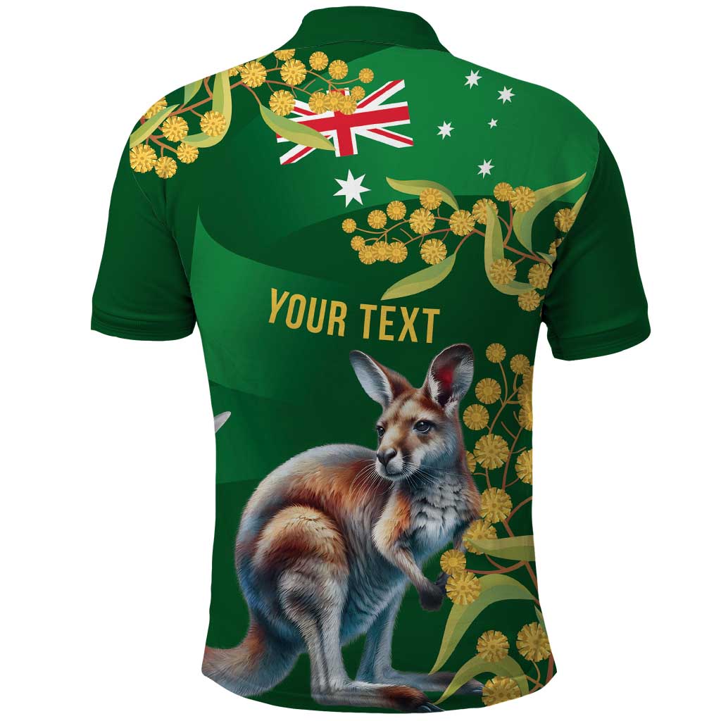 Green Kangaroo and Golden Wattle Personalised Polo Shirt Happy Australia Day 6 January LT9 - Vibe Hoodie Shop