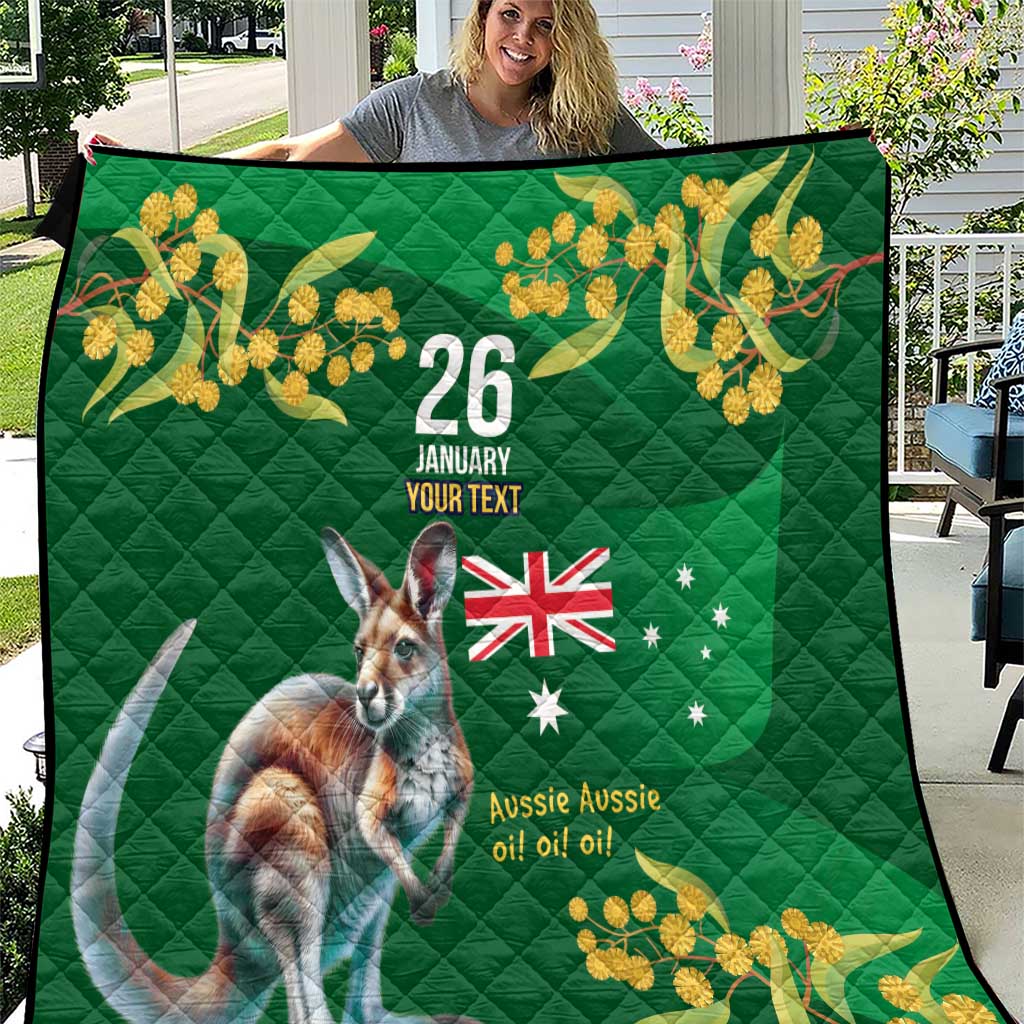 Green Kangaroo and Golden Wattle Personalised Quilt Happy Australia Day 6 January - Vibe Hoodie Shop