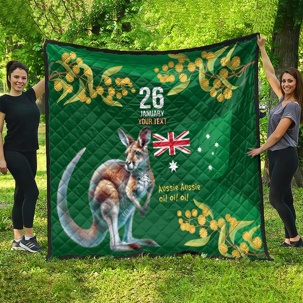 Green Kangaroo and Golden Wattle Personalised Quilt Happy Australia Day 6 January - Vibe Hoodie Shop