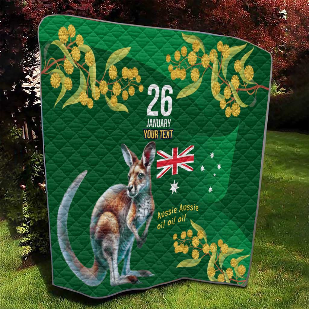 Green Kangaroo and Golden Wattle Personalised Quilt Happy Australia Day 6 January - Vibe Hoodie Shop