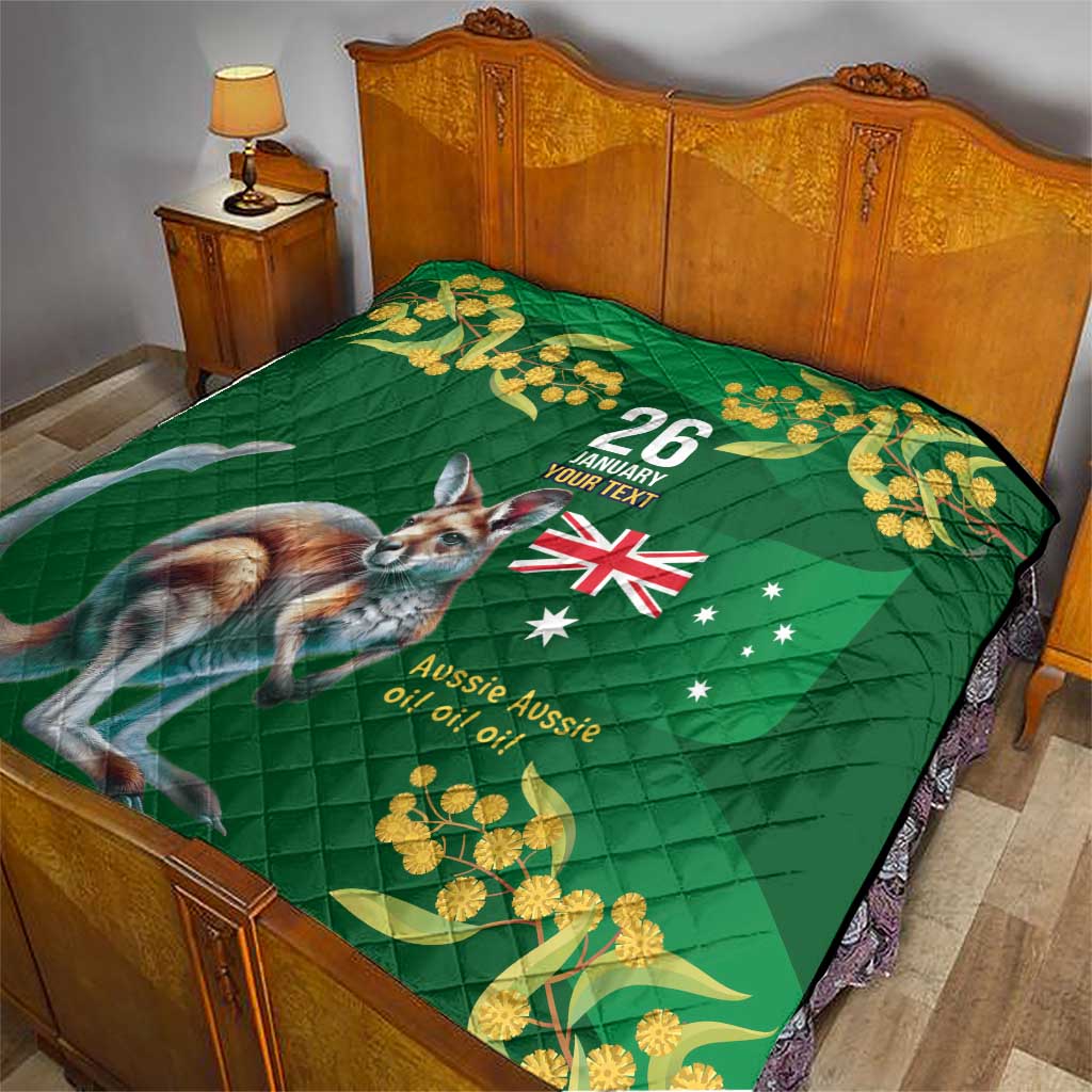 Green Kangaroo and Golden Wattle Personalised Quilt Happy Australia Day 6 January - Vibe Hoodie Shop