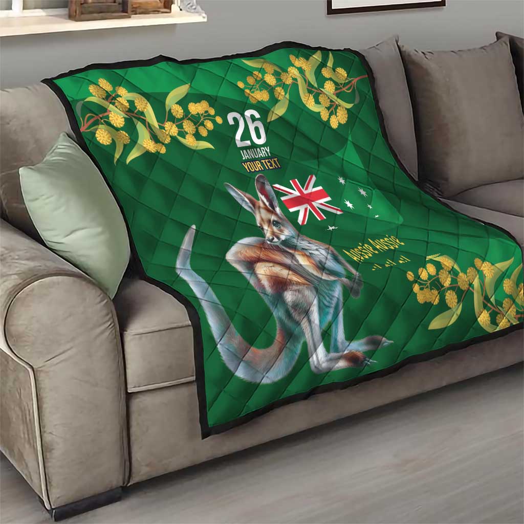 Green Kangaroo and Golden Wattle Personalised Quilt Happy Australia Day 6 January - Vibe Hoodie Shop