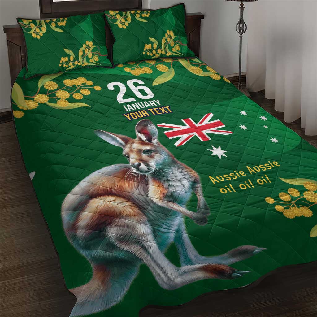 Green Kangaroo and Golden Wattle Personalised Quilt Bed Set Happy Australia Day 6 January - Vibe Hoodie Shop