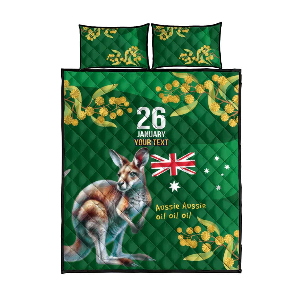 Green Kangaroo and Golden Wattle Personalised Quilt Bed Set Happy Australia Day 6 January - Vibe Hoodie Shop