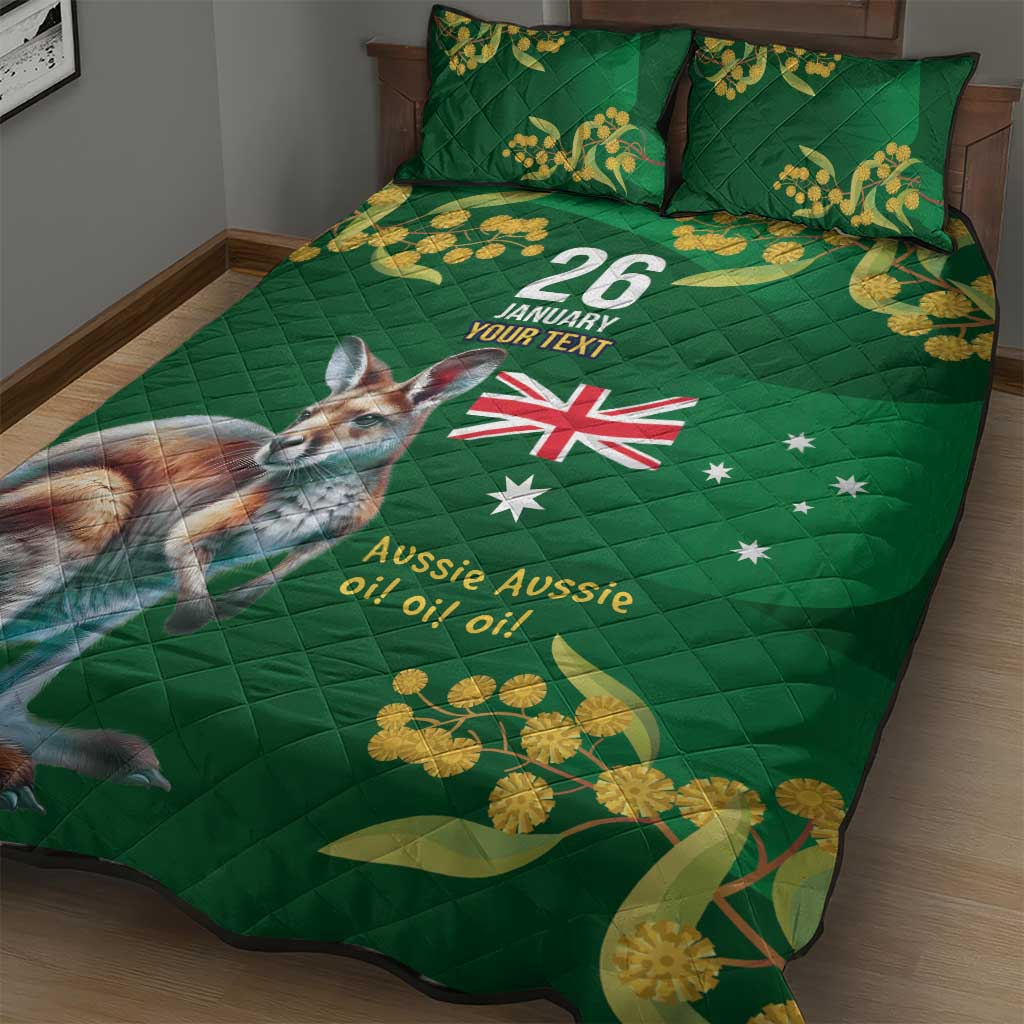 Green Kangaroo and Golden Wattle Personalised Quilt Bed Set Happy Australia Day 6 January - Vibe Hoodie Shop