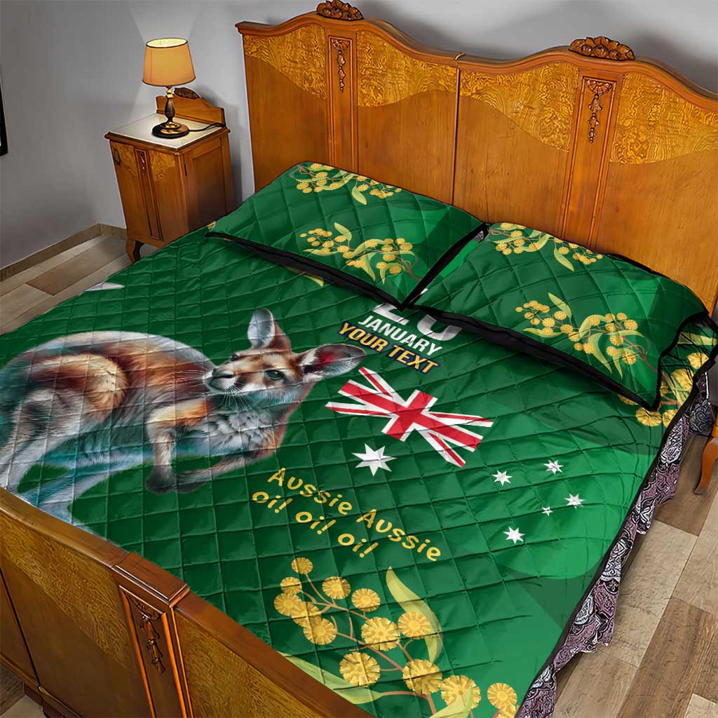 Green Kangaroo and Golden Wattle Personalised Quilt Bed Set Happy Australia Day 6 January - Vibe Hoodie Shop