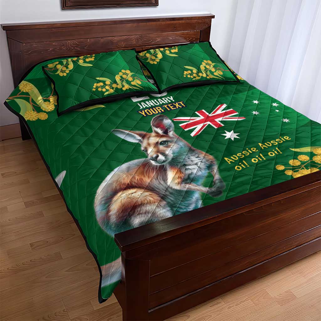 Green Kangaroo and Golden Wattle Personalised Quilt Bed Set Happy Australia Day 6 January - Vibe Hoodie Shop