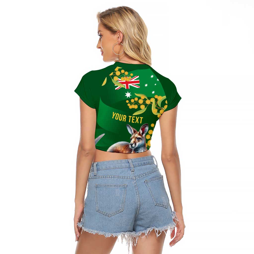 Green Kangaroo and Golden Wattle Personalised Raglan Cropped T Shirt Happy Australia Day 6 January - Vibe Hoodie Shop