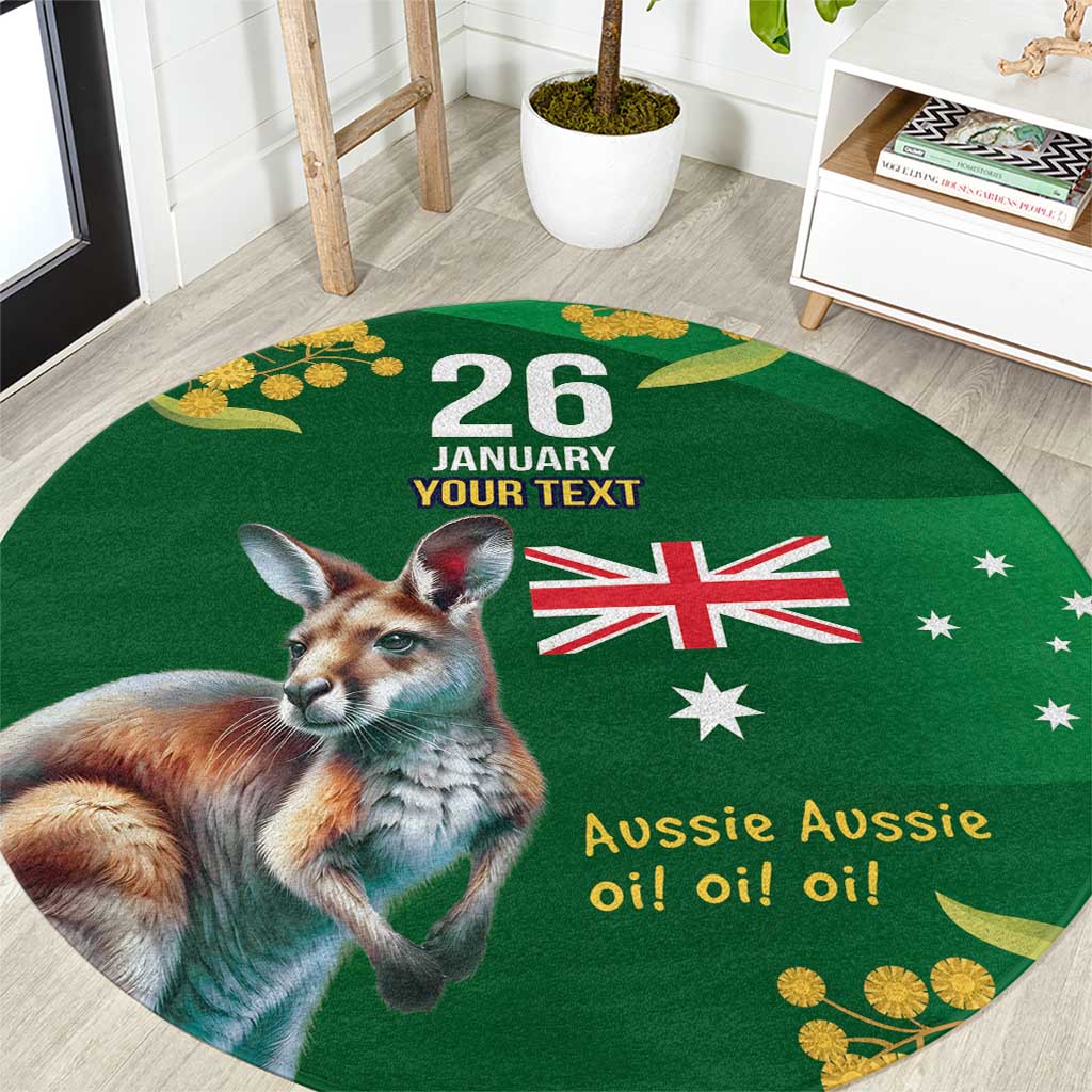 Green Kangaroo and Golden Wattle Personalised Round Carpet Happy Australia Day 6 January