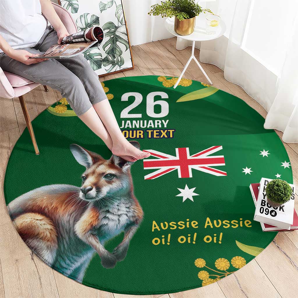 Green Kangaroo and Golden Wattle Personalised Round Carpet Happy Australia Day 6 January