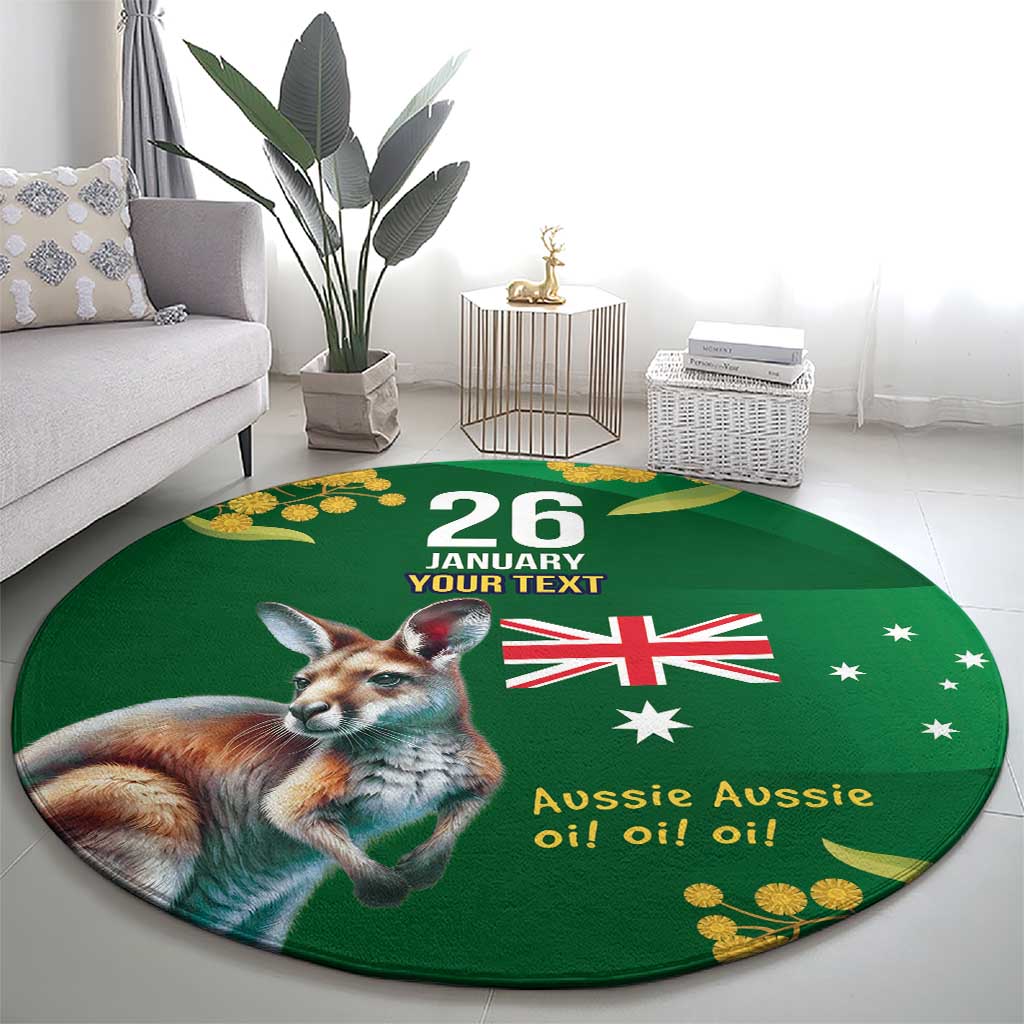 Green Kangaroo and Golden Wattle Personalised Round Carpet Happy Australia Day 6 January